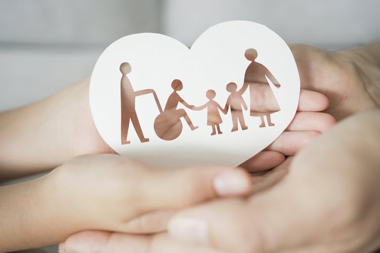 Caregiver and person with disability sharing a warm moment